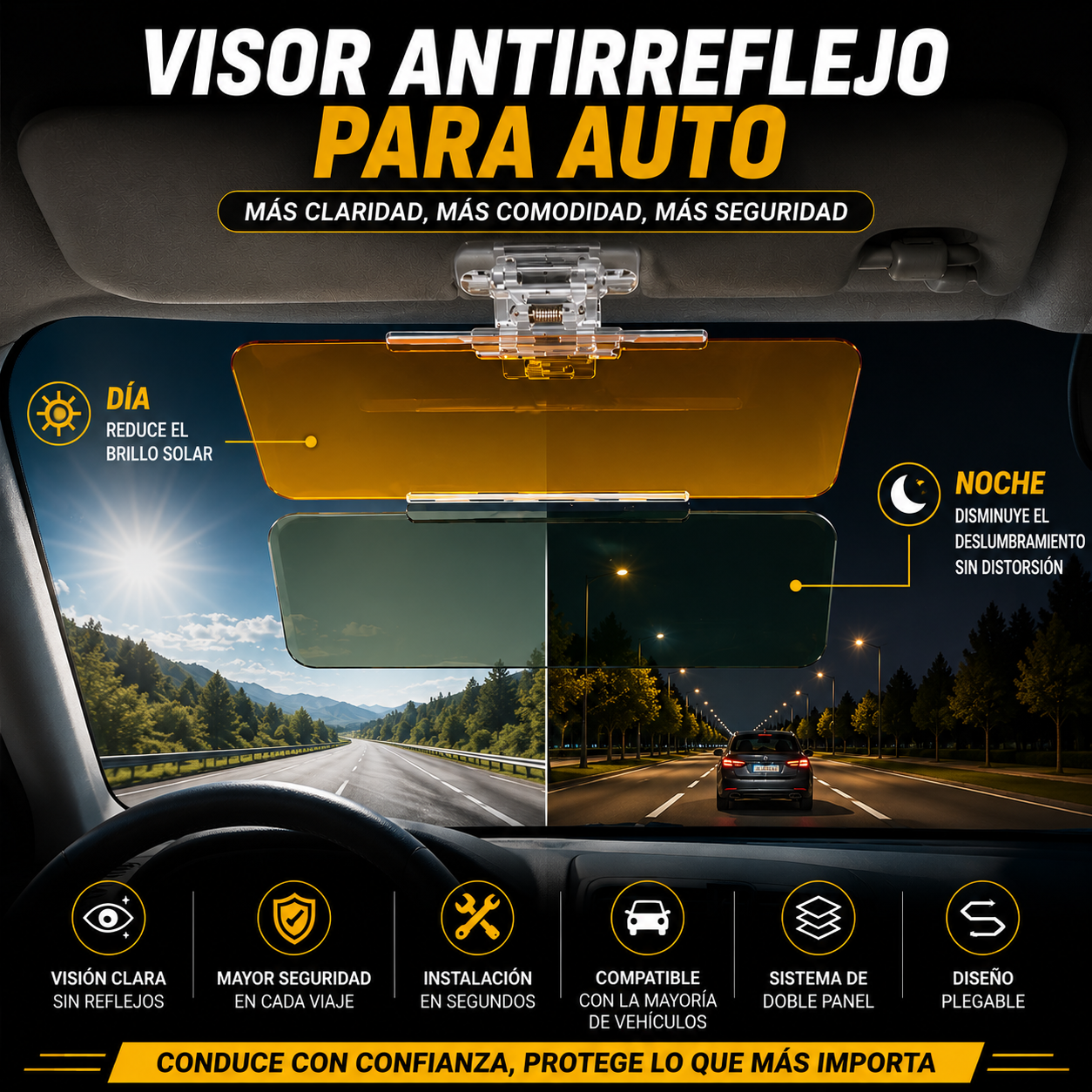 Visor Antirreflejo para Auto™ | Visor antirreflejo de día y noche.