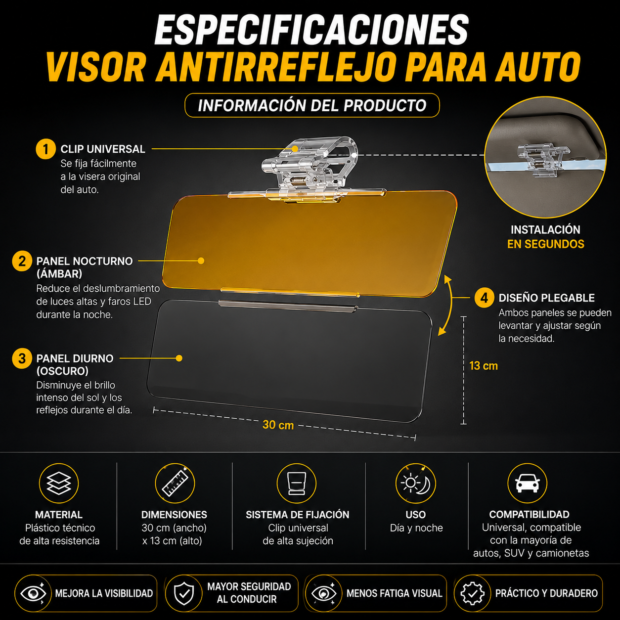 Visor Antirreflejo para Auto™ | Visor antirreflejo de día y noche.