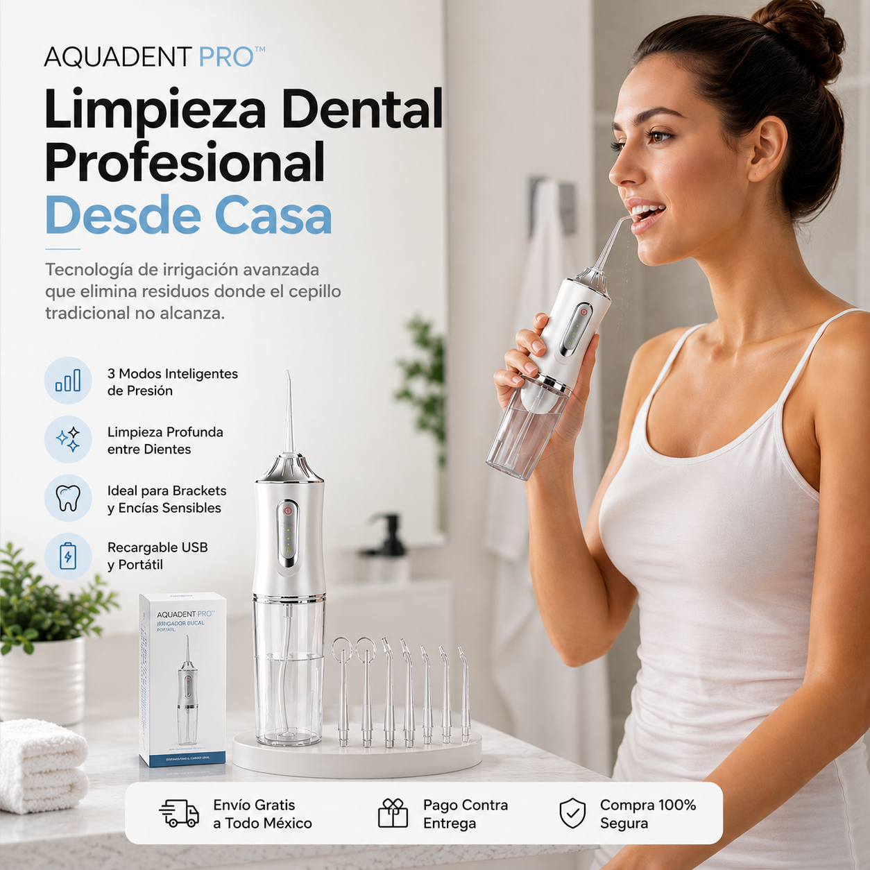 AquaDent Pro™ | Irrigador Bucal Portátil de Limpieza Profunda
